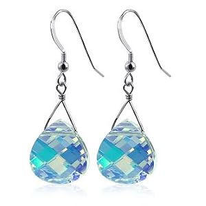 SCER192 Shiny Clear AB Swarovski Crystal Sterling Silver Fish Hook 1.5" X 0.5" Dangle Earrings