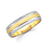 Solid 14k Yellow and White 2 Tone Gold Womens Satin Diamond Cut Design Wedding Ring Band 4MM Size 7