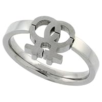 Stainless Steel 7/16 in. (11 mm) Lesbian Symbol Cut-Out Ring (Available in Sizes 5 to 9)