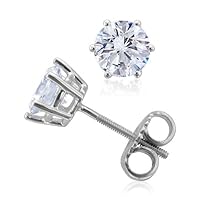 18k White Gold 6-Prong Natural Diamond Stud Earrings (F-G, VS2, 0.50 cttw)-Certificate of Authenticity