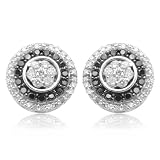 10k White Gold Black and White Diamond Cluster Earrings (1/2 cttw)