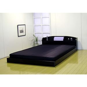 【クリックで詳細表示】棚照明付フロアベッド(マット付)190 ダブル(ブラック)