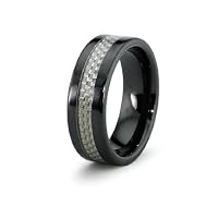 New 8mm Black Ceramic Ring With Carbon Fiber Inlay