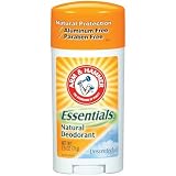 Arm & Hammer Essentials Natural Deodorant, Unscented - 2.5 Oz, 4 Pack