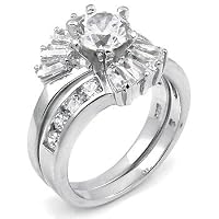 Sterling Silver Cubic Zirconia CZ Wedding Engagement Ring Set
