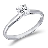 14k White Gold Diamond Classic Traditional Solitaire Center Engagement Round Cut Diamond Ring (1/4 cttw, G - H Color, SI Clarity)
