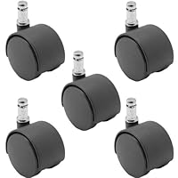 5 Pack - 50mm Nylon Twin Wheel Chair Casters, Black, with 3/8 x 1 Grip Ring Stem