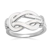 Sterling Silver Enamel Knot Diamond Ring (0.01 cttw, I-J Color, I2-I3 Clarity), Size 8