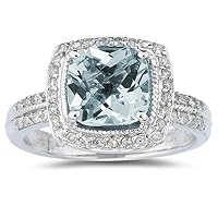 2.50ct Cushion Cut Aquamarine and Diamond Ring in 14K White Gold