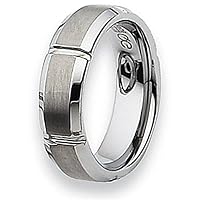 Grooved Beveled Edge Brushed and Polished Tungsten Carbide Ring (7.0 mm) - Sizes 7-13