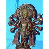 Indian Hand Carved-Panchamukha Lord Hanuman with Club Brass Statue 9 Inch Free Shipping