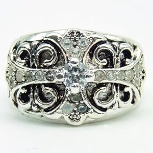 【クリックで詳細表示】フレアクロスczダイヤ×19pis/指輪svペアリング/シルバーRG加工リング[chr1/9～25号]