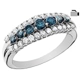 Blue and White Diamond Ring 1.0 Carat (ctw) in 10K White Gold, Size 7