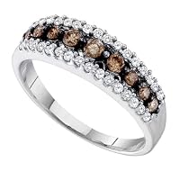 10K White Gold Chocolate Brown and White Round Diamonds Wedding Anniversary Ring Band (0.50 cttw G - H Color I1 Clarity )